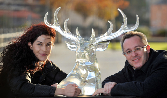 Chris Blade & Katya Filmus with the finished Glenfiddich glass stag head.