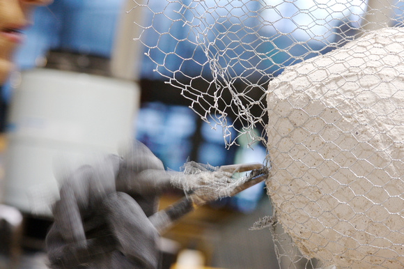 Chicken wire is used to reinforce the mould
