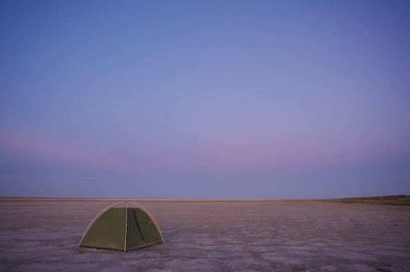Camping on the bed of the Aral Sea